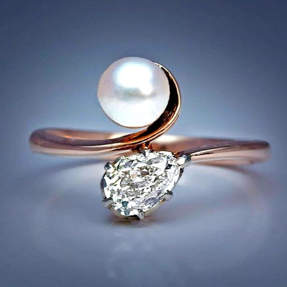 Jewelry - New Splendid 14k Rose Gold Over Silver Pearl Diamond Ring